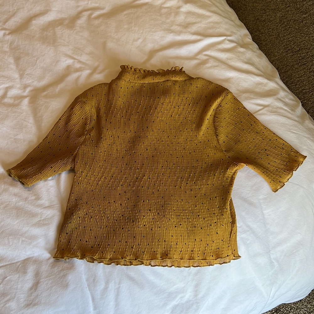 LUSH Sheer Yellow & Black Polka Dot Crop Top Size S